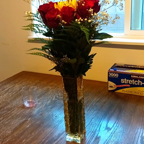 RARE Vintage Amber Cubed Chunky Vase - Picture 3 of 8